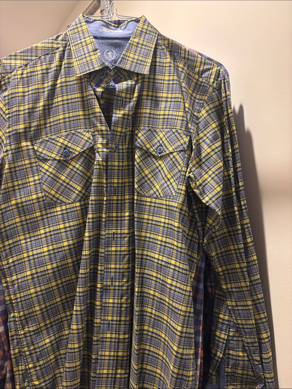 Bugatchi Yellow and Blue Plaid Button-Down Shirt